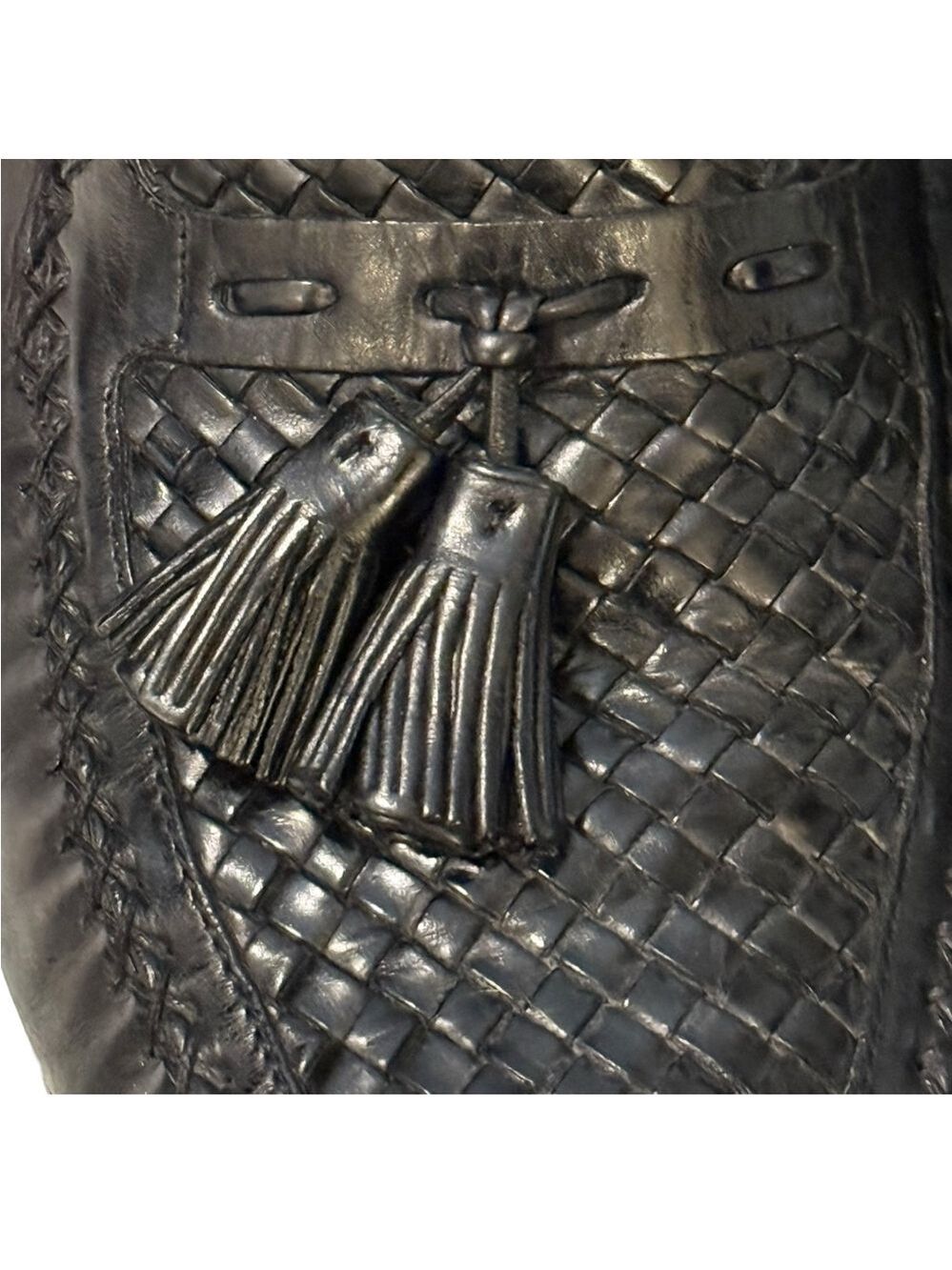 Johnston & Murphy Woven Leather Tassel Loafers Black Mens 10½ Medium - Picture 6 of 12